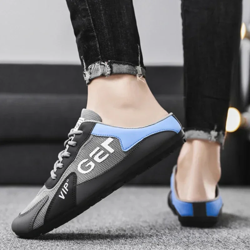 Men Slippers Baotou Shoes for Men Summer Breathable Casual Shoe Vulcanized Flats Male Sneakers Half Slip-on Shoes soft slippers summer slippers