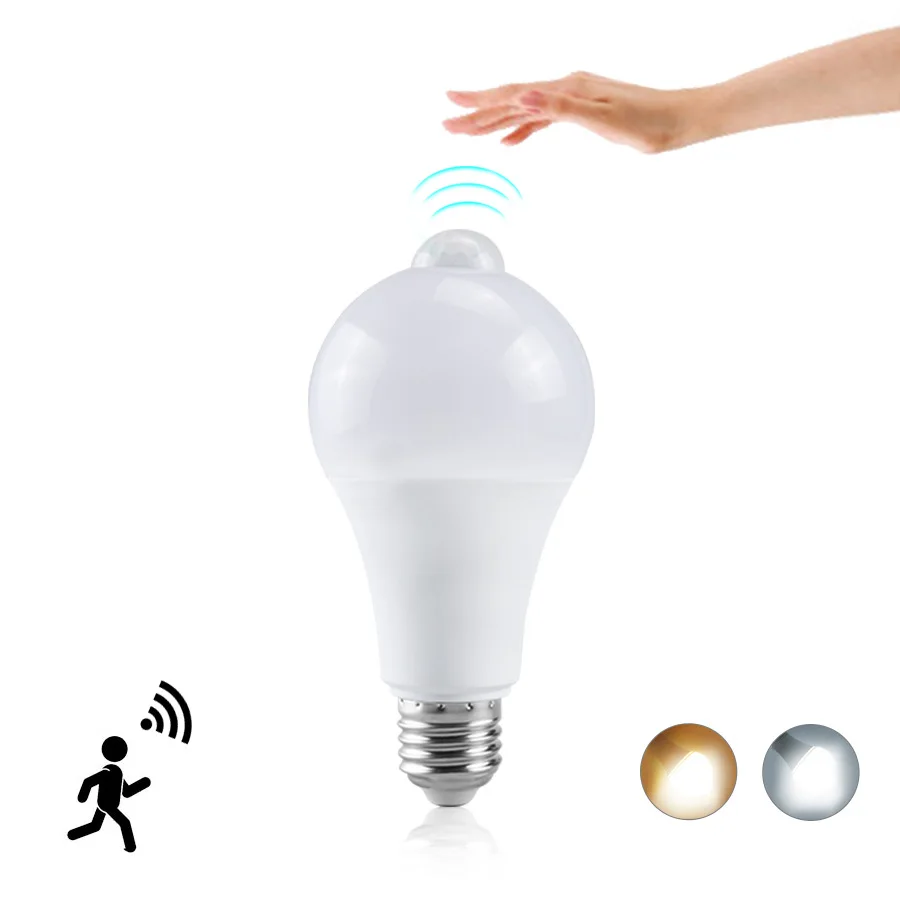 

110-220V E27 LED Lamp PIR Motion Sensor Bulb Home Outdoor Indoor WC Toilet Bathroom Stairs Garden Lighting Warm White Wall Light