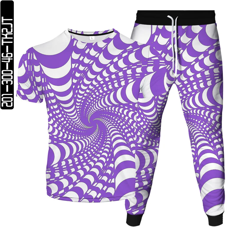 T-Shirt + Pantaloni Lunghi Da Jogging 2 Pezzi Set Tuta Da Uomo Nero Bianco Vortex Graphic Vertigo Hyphonic 3D Print Abbigliamento Suit Size S-6Xl