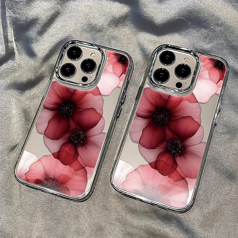 Elegant Red Floral Transparent Silicone Phone Case - Luxury Soft TPU Back Cover