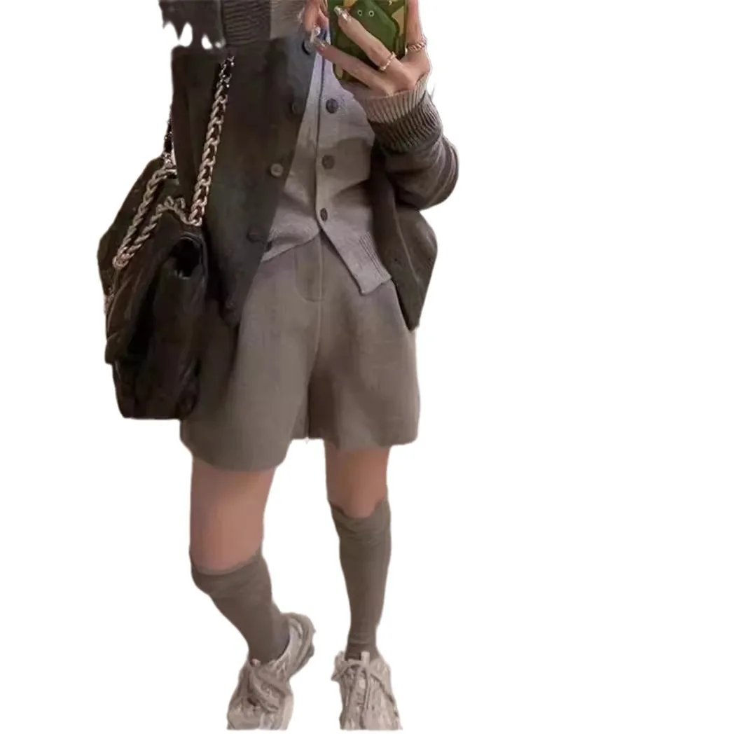 Gray Fake Two Piece Long Sleeve Knitted Sweater for Women