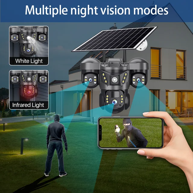 15MP 4G IP Solar Camera 10xZoom Triple Lens Outdoor PTZ Security Camera Auto Tracking Smart Security Protection CCTV Cam V380PRO 5