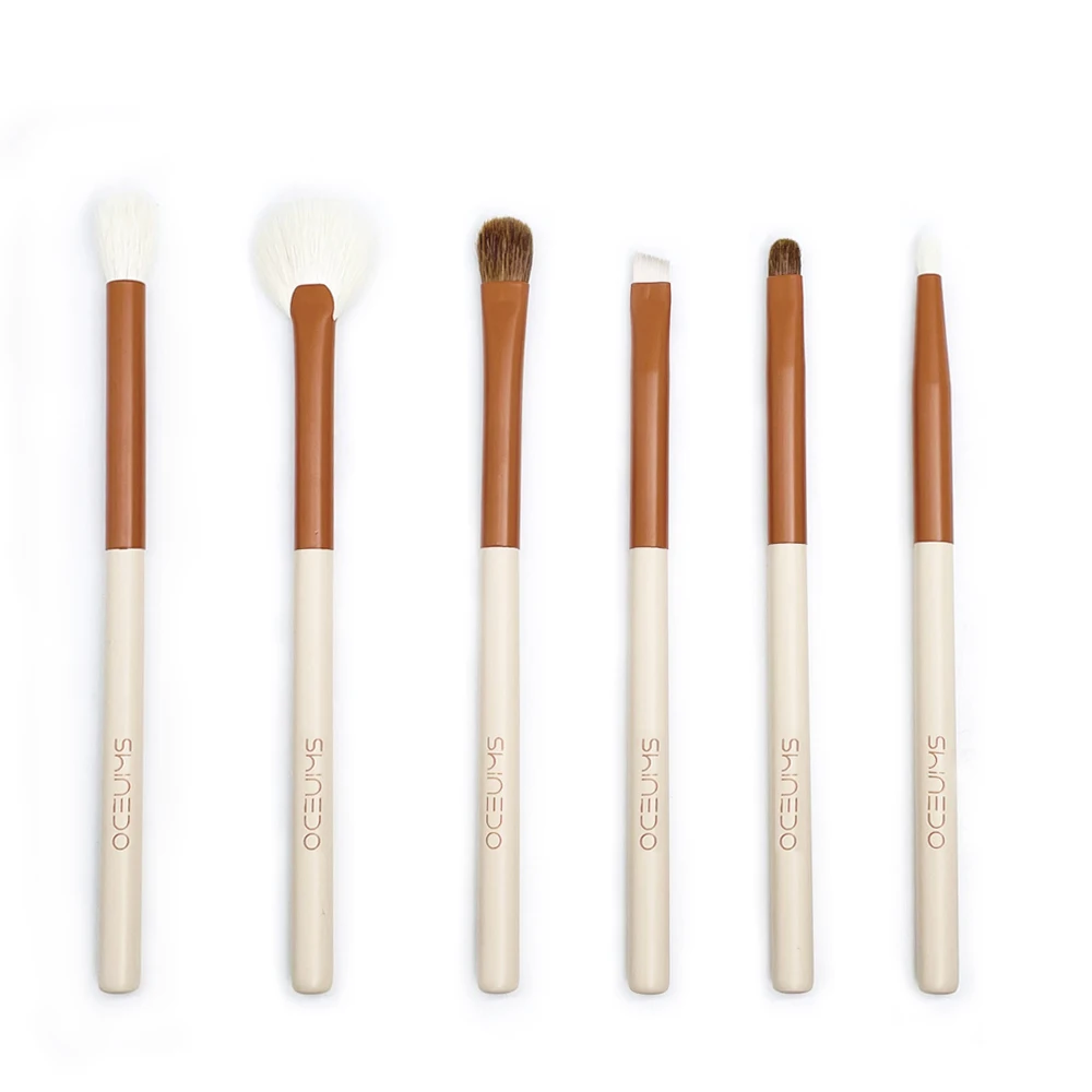 

Shinedo 6 Pcs Goat Weasel Hair Eye Makeup Brush Set Wood Handle For Eyeshadow Eyebrow Crease Blending Fan Shader Kit