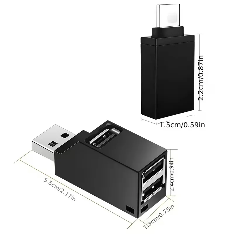 USB 포트 및 2개의 USB 포트가 있는 MacBook//Surface/XPS와 호환되는 USB 허브 - USB 전원 플러그 앤 플레이 분배기, 고속 5Gbps/4