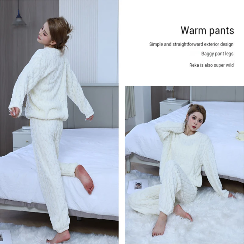 Ultra Soft Warm Coral Fleece Pajama Set Lightweight Fluffy Winter Loungewear Sleepwear For Women Cozy Home Suit Winter Style New