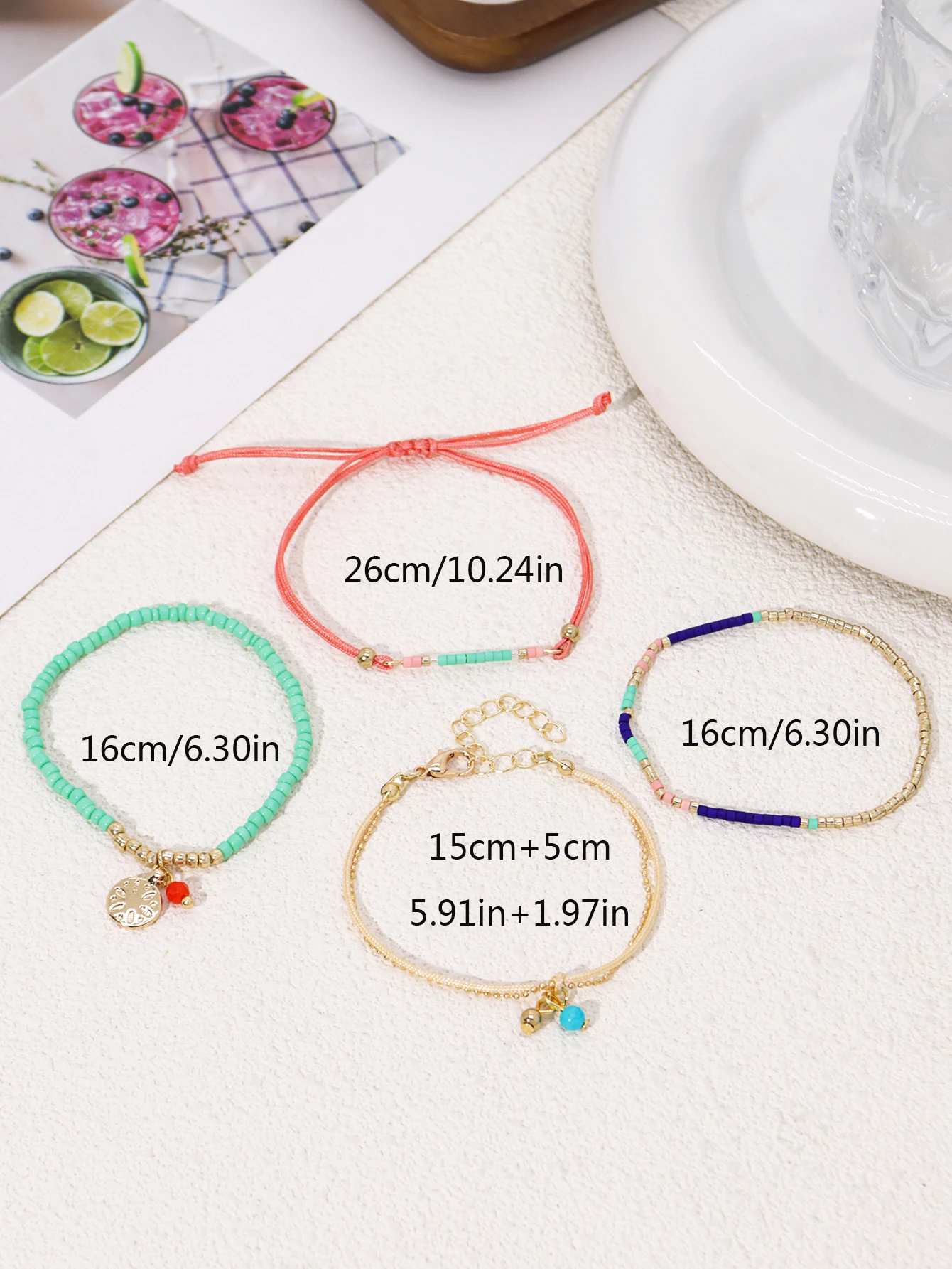 Bohemian Gold Glass Bead Stretch Bracelet Set - Handmade Vacation Jewelry for Girls