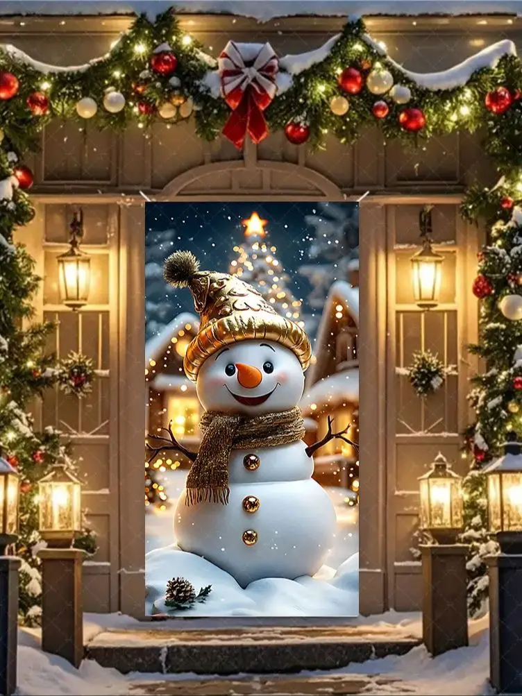 Weihnachten Santa und Elch Thema Hintergrund Nuss Cracker Schneemann Tür Banner Indoor Outdoor Veranda Tür Abdeckung Fotografie Hintergrund – Detail 19