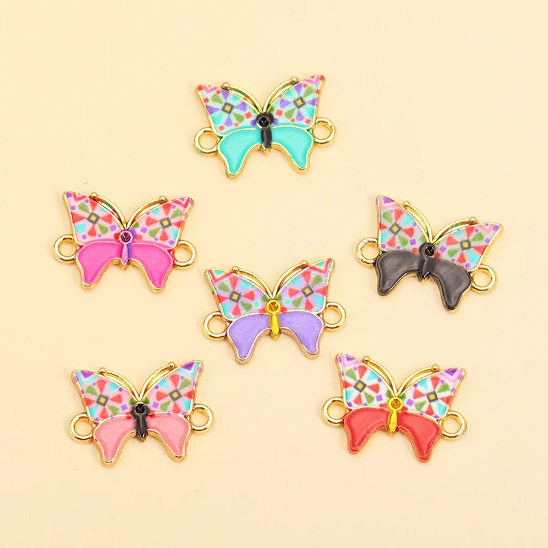 

10Pcs Enamel Colorful Butterfly Connector Charms for DIY Jewelry Making Necklace Bracelet Pendants Craft Supplies Accessories