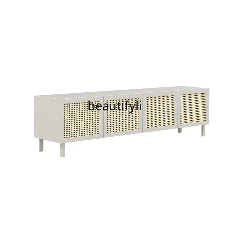 

Nordic Solid Wood Rattan TV Cabinet Small Apartment Living Room Long Floor Cabinet Audiovisual Cabinet Storage Cabinet