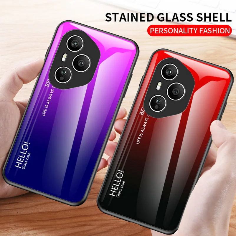 Gradient Tempered Glass Glossy Back Cover Case