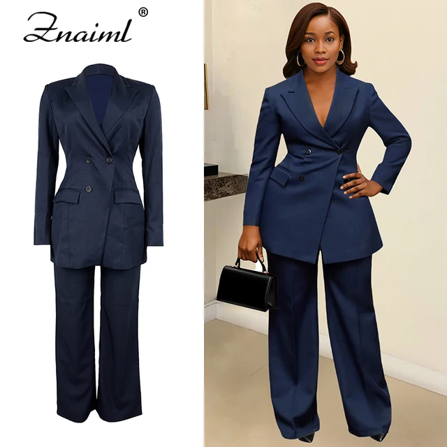 Znaiml طقم بدلة بليزر نسائي غير رسمي معاطف ضيقة بأكمام طويلة وسراويل مستقيمة قطعتين ملابس عمل أنيقة للمكتب والخريف 1