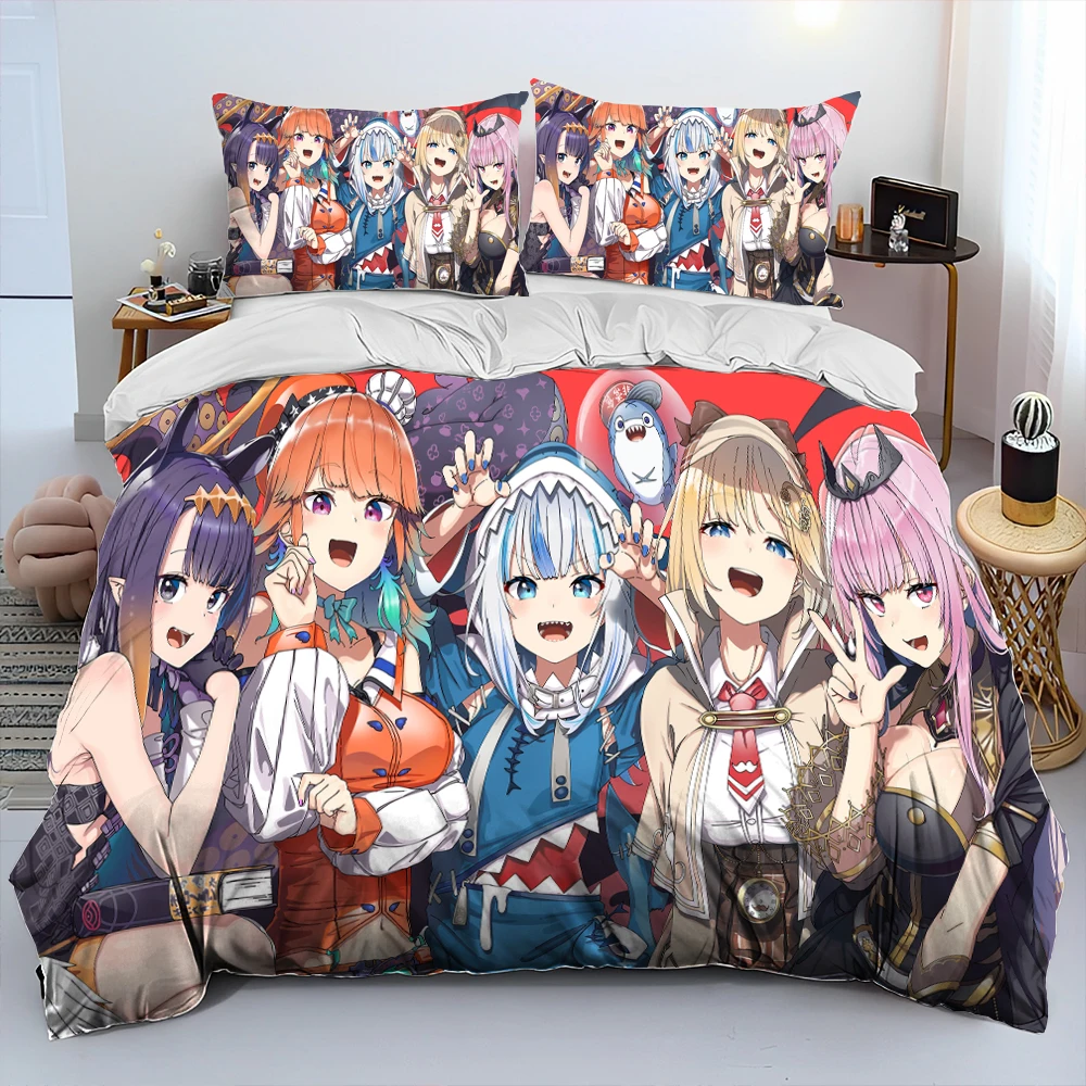 Cute Gawr Gura Holovive Anime Shark Comforter Bedding Set, Copripiumino Set Copripiumino Federa, King Queen Size Bedding Set