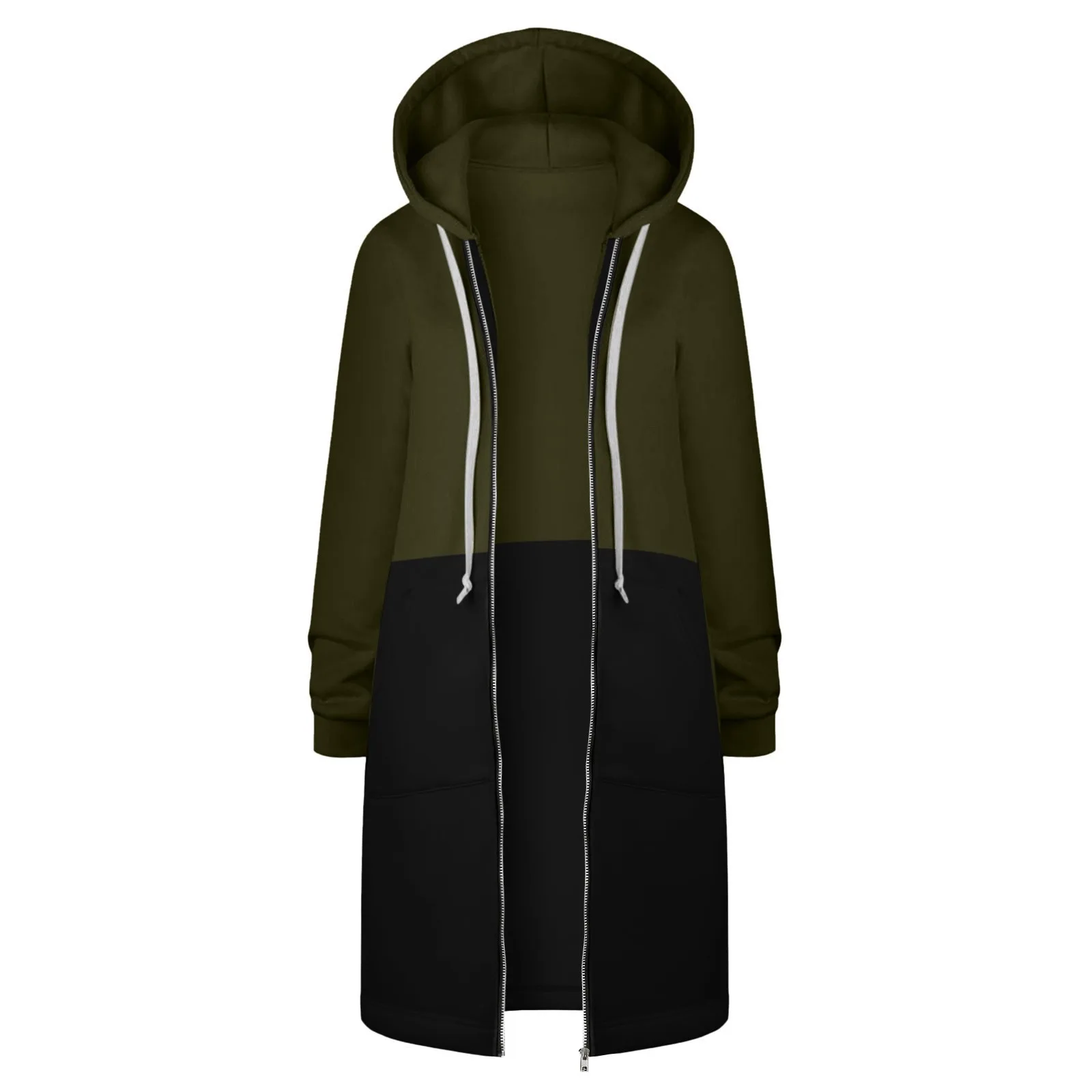 y2k Women's Long Sleeve Hoodies Coat Women Daily Wear Colour Blocking Hooded Hip Zip Straight Sweatshirt All-Match Clothing