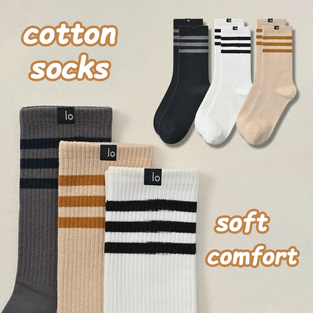 

LO Yoga Socks Striped Couple Style Casual Cotton Socks Sport Running Yoga Wicking Sweat Breathable Soft Mid-tube Socks for Women