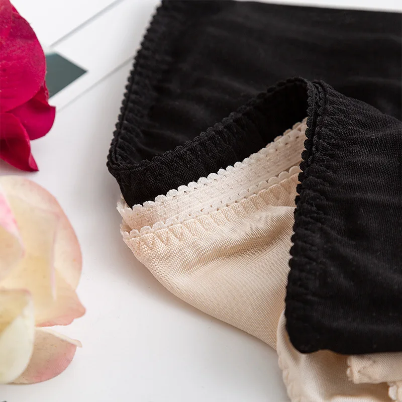 Women's Natural Silk Summer Breathable Mid Waist Triangle Underpants Thin Silk Underpants Basic