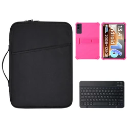 Versatile 3 - in - 1 Tablet Accessory Set: Soft Silicone Kickstand Cover, Bluetooth Keyboard, and Portable Storage Bag for Teclast T65 Plus (Rose)