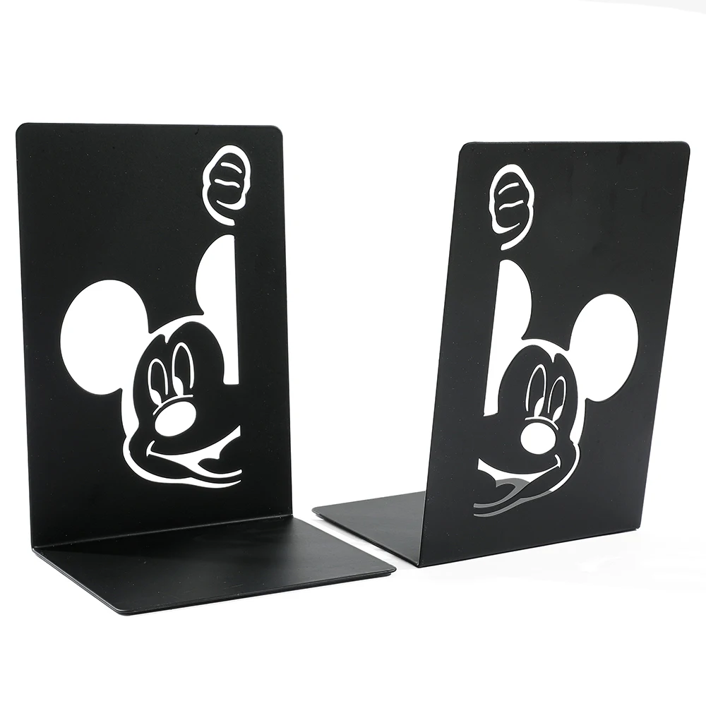 2PCute and playful Mickey bookend, metal material, Disney fans' desktop storage book end decoration bookends office supplies 2