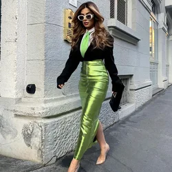 Metallic Green Silver Hight Waist Pencil Skirt Sexy Skinny Skirts Party Club Women Skirt Vintage Bottoms Summer Street