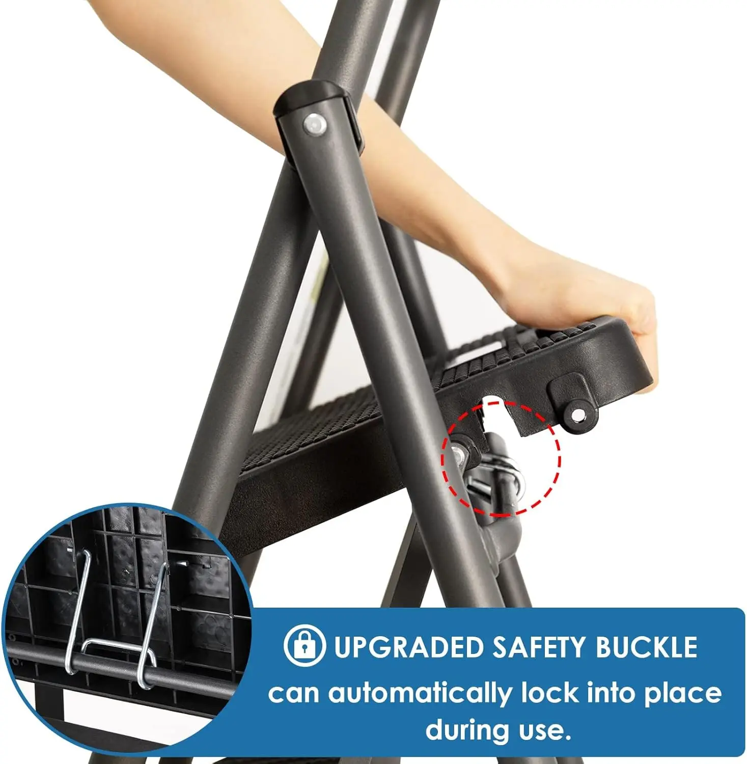 3 Step Ladder, GOLYTON Folding Step Stool with Anti-Slip Wide Pedal & Convenient Handgrip