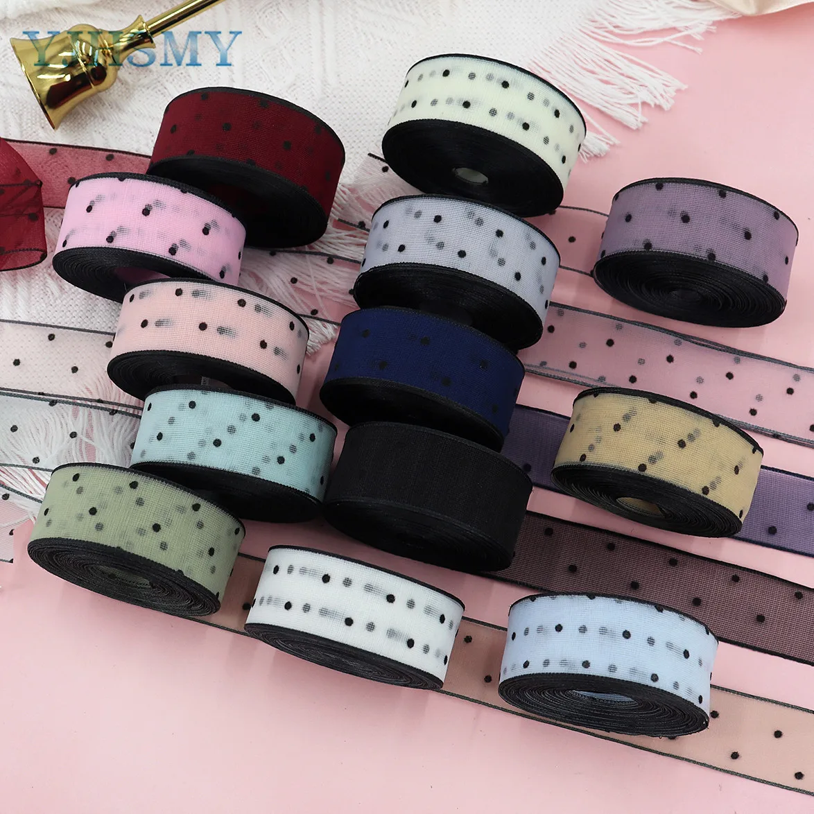 Satin ribbons ribbon decoration ribbon supplies wrapping ribbon organza ribbon polyester ribbon velvet ribbon chiffon ribbon Sheer Chiffon Ribbon Velvet Dots Organza Satin Ribbon for Wrapping Decorating