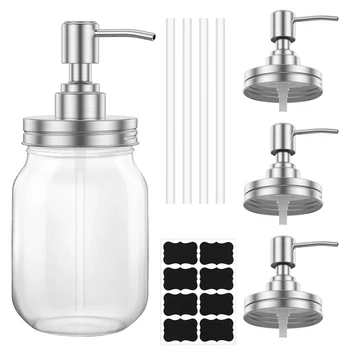 4 ชิ้นสแตนเลสสตีลเครื่องจ่ายสบู่ฝาปั๊มสําหรับปากปกติอเนกประสงค์สนิมเครื่องจ่ายโลชั่นฝาปั๊มสําหรับห้องครัว 1