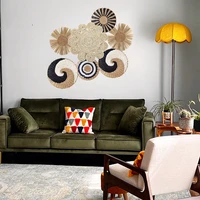 Straw Woven Wall Decoration Boho Rattan Wall Basket Decor Round Grass Weaving Ornament Rustic Seagrass Flat Hoom Hanging Crafts 2