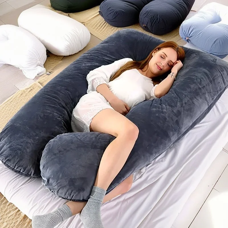 Pregnancy Pillow Pregnant Women's Pillow Soft Comfortable Crystal Velvet Double Color Belly Waist Leg Full Body U-Shaped Cushion Full Body Pillow