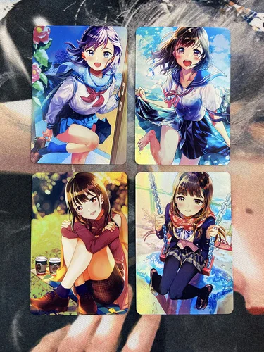 4 pçs/set quatro estações menina cartão flash acg kawaii escola uniforme  anime kayoing personagem jogo anime coleção cartões presente brinquedos -  AliExpress