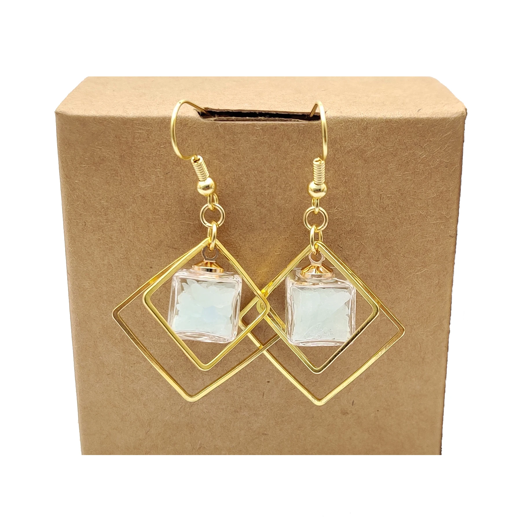 Green Glow In The Dark Cube Square Geometry Long Gold Color Drop Earrings For Women Boho Fashion Jewelry Bohemian Handmade Cute