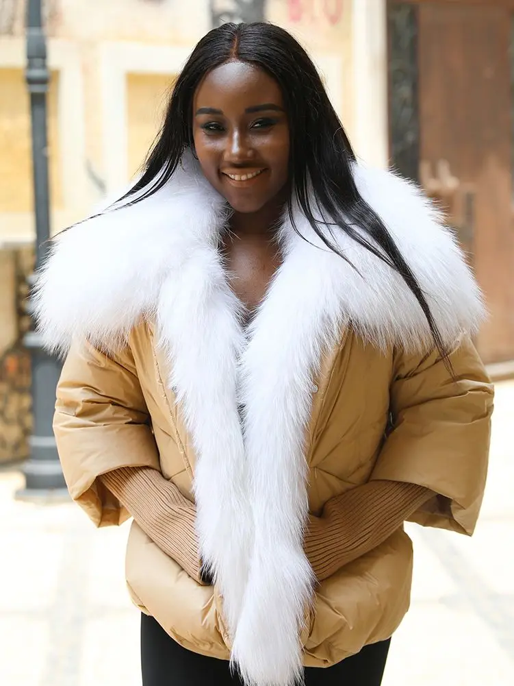 JANEFUR Women's Down Jacket 2023 Luxury Real Fox Fur Collar Natural Raccoon Fur Puffer Jackets Warm Winter Goose Down Parkas