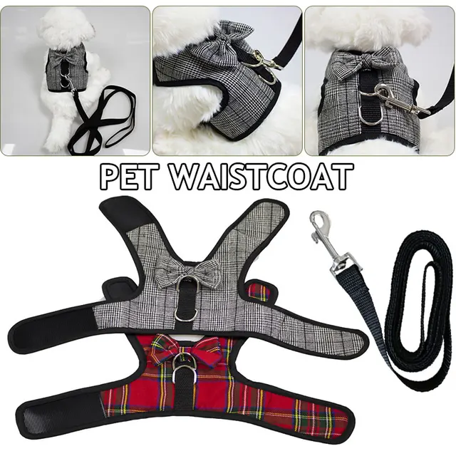 Adjustable Dog Harness Dog Vest with Leash Set Lattice Pet Harness For Puppy Chihuahua Small Dogs Leash Set With Bow Pet Clothes 6