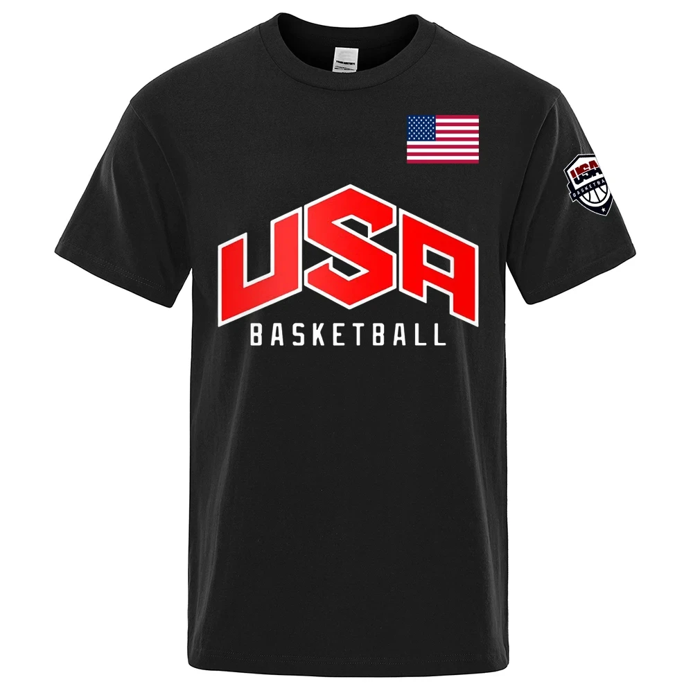 

USA Basketballer Printed Street Casual T-Shirts Men Loose Oversize Clothing Breathable Cotton Short Sleeve Hip Hop Tees 64101