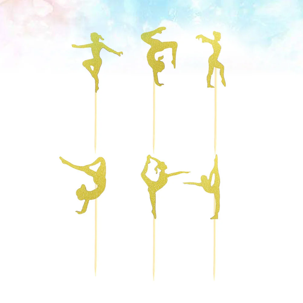 24 Pcs Birthday Cake Topper Gold Decor Dessert Toppers for Gymnastics Party Aerobics Cupcake Fitness Decorations