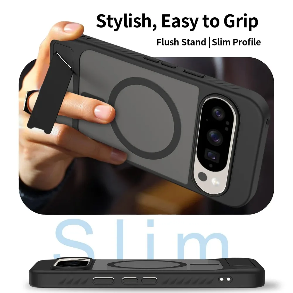 MagSafe Armor Shockproof Matte Case with Magnetic Wireless Charging and Hidden Bracket - Semi-Transparent Cover