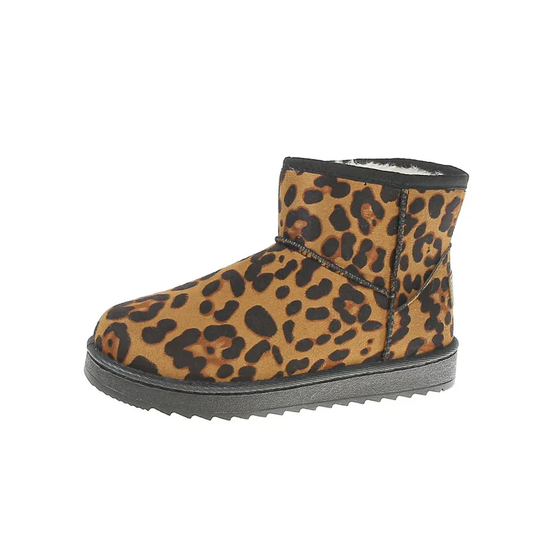 Winter Women Leopard Platform Snow Boots Classic Genuine Cow Leather Plush Fashionable Short Boots Female Warm Cotton Shoes