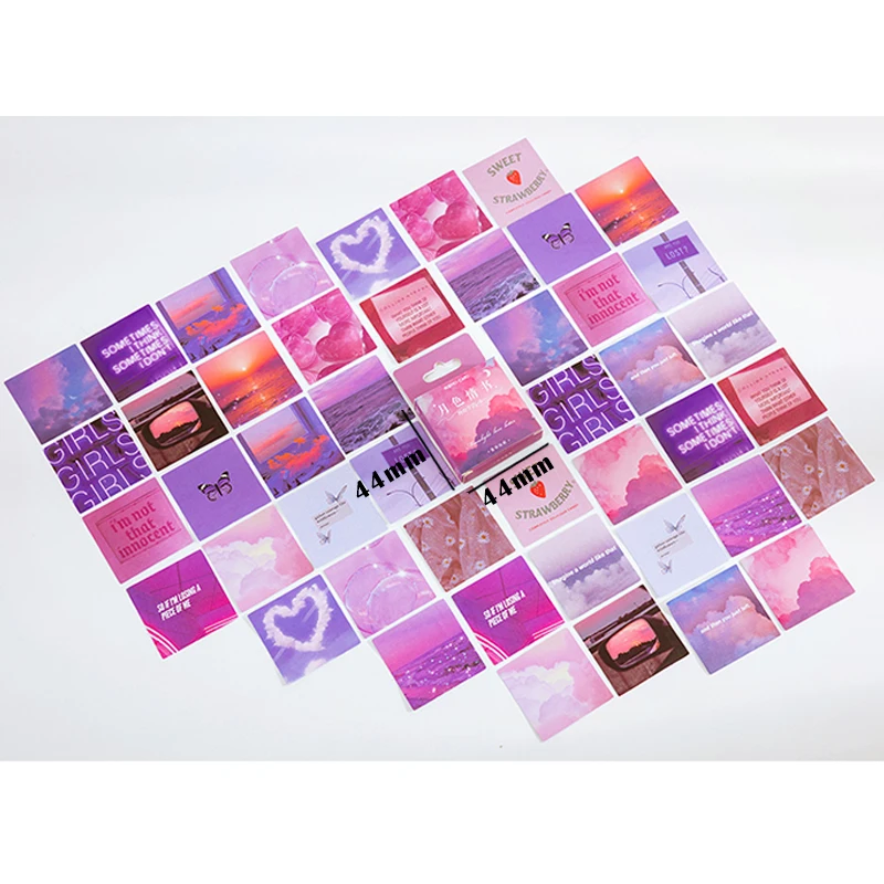 46Pcs Dream Pink Purple Love Romance Sticky Estetica Scrapbook Sticker Manuale Diario Album Fai Da Te Decorazione Sticker