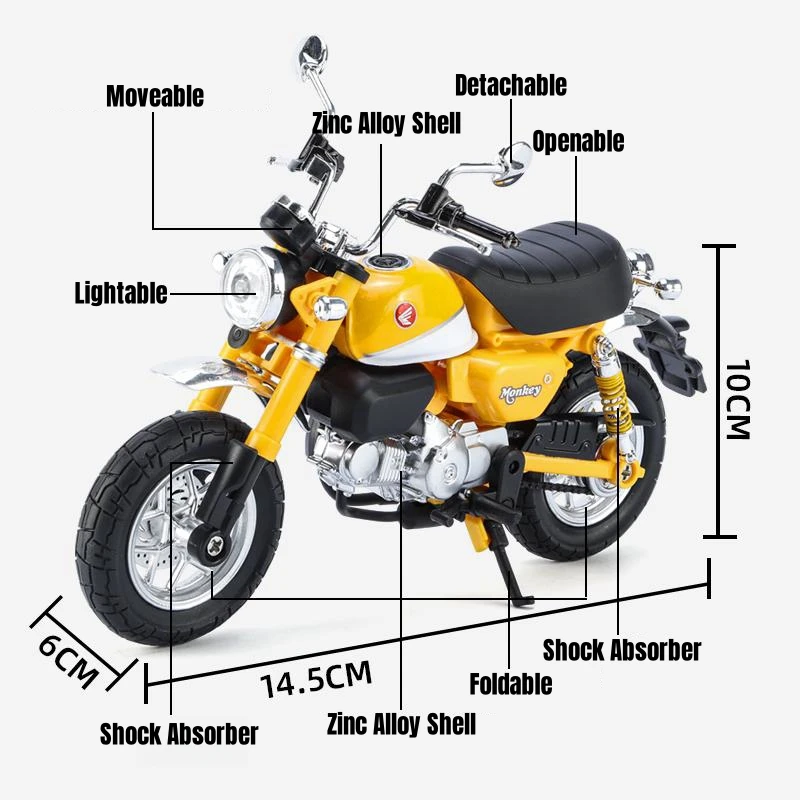 1/12 ホンダモンキーオートバイおもちゃ 1:12 ダイキャストメタル