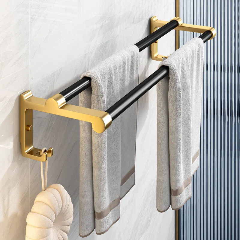 Wall Storage Hooks Shelf Bathroom Shelving Wrought Iron Towel Hangers Black Gold 