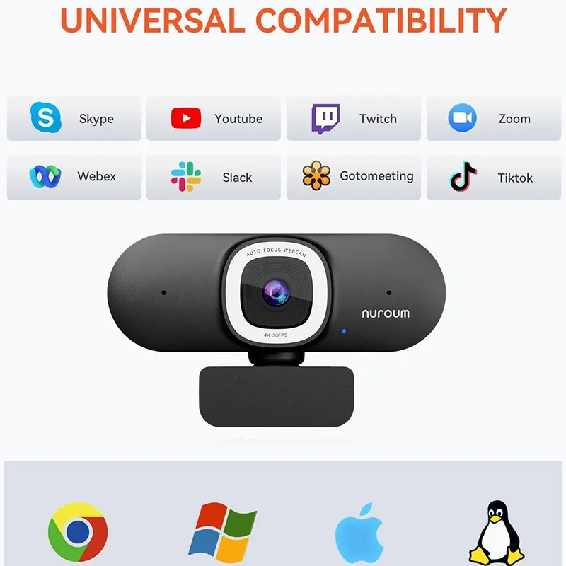 V32AFL 4K HD Webcam Microphone Auto-Focus Auto-Framing Web Camera Adjustable Fill Light & Privacy Protection