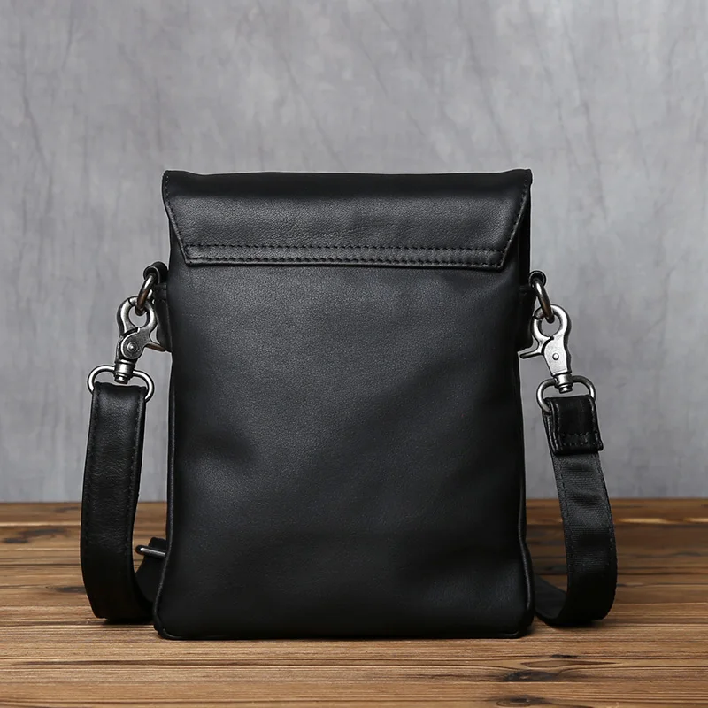 NZP Genuine Leather Men's Shoulder Bag Top Layer Cowhide Casual Men's Bag Black Trendy Messenger Bag Suitable For 8 Inch Ipad