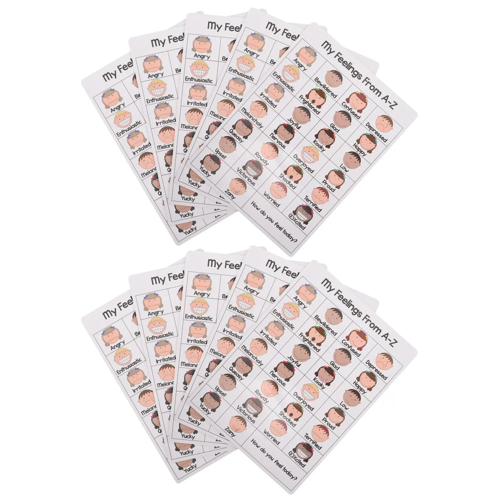 10Pcs A-Z 감정 차트 정서 관리 포스터 어린이  유치원 자폐증 교육 교실 학습 도구