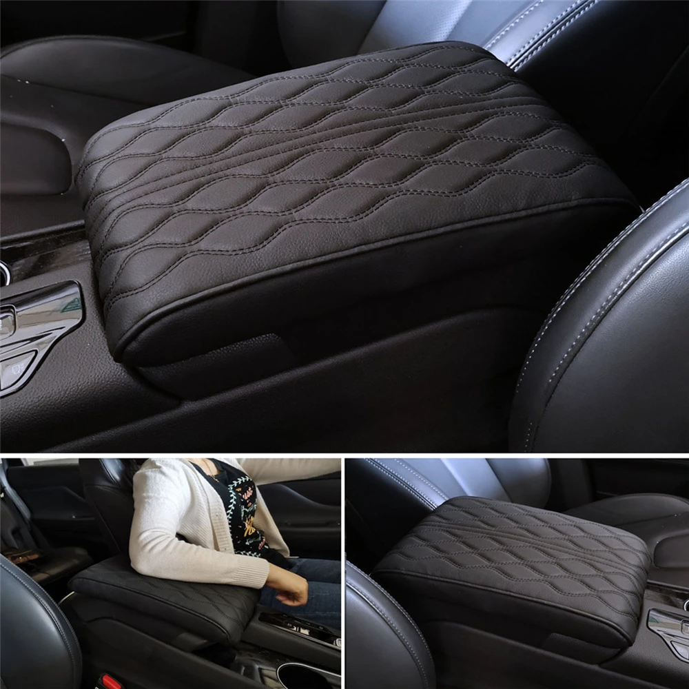Wave Embroider PU Leather Car Armrest Cushion Auto Armrests Cover Pad Storage Box Mat Center Console Arm Rest Protection