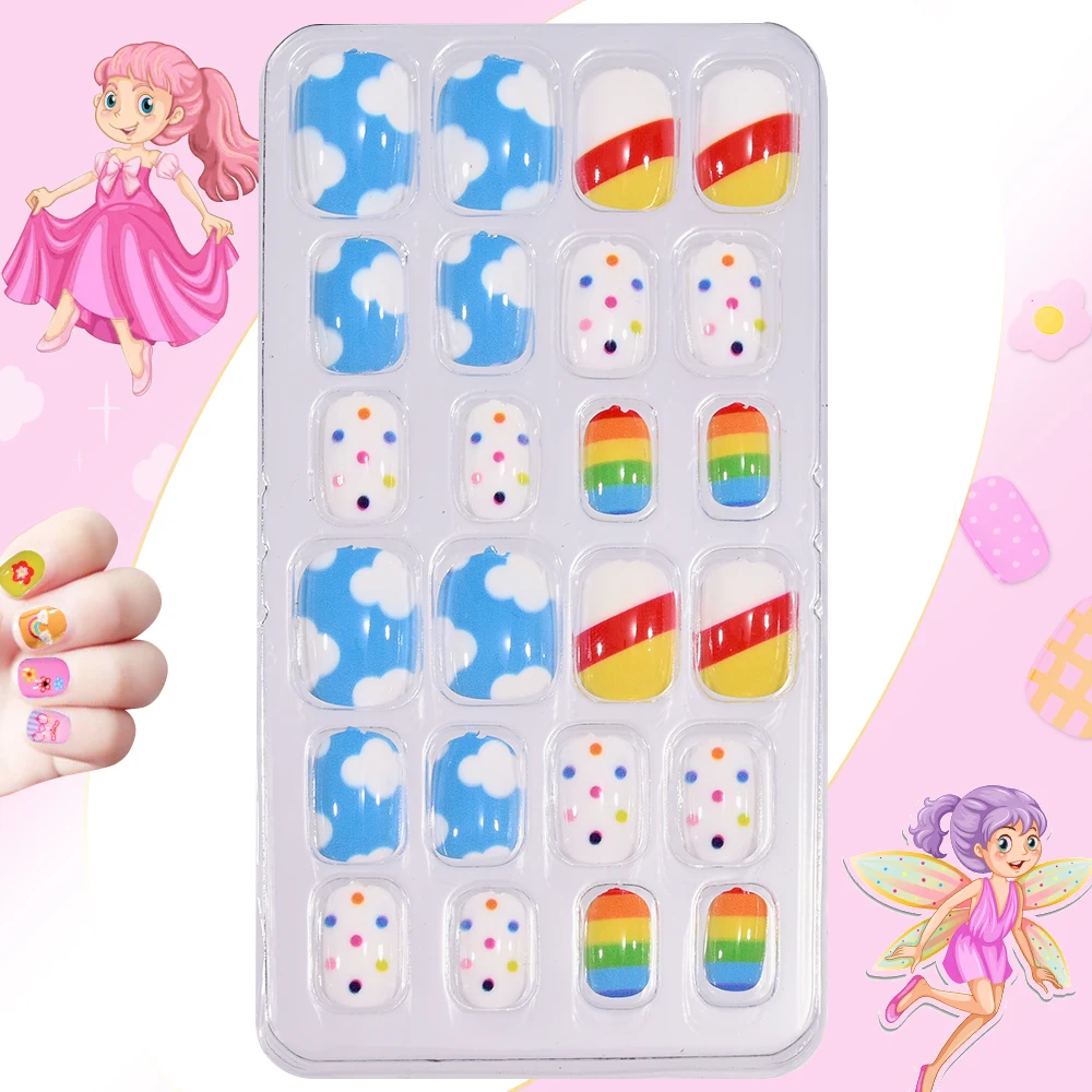 120Pcs Kids Cartoon Press-On Short Fake Nails