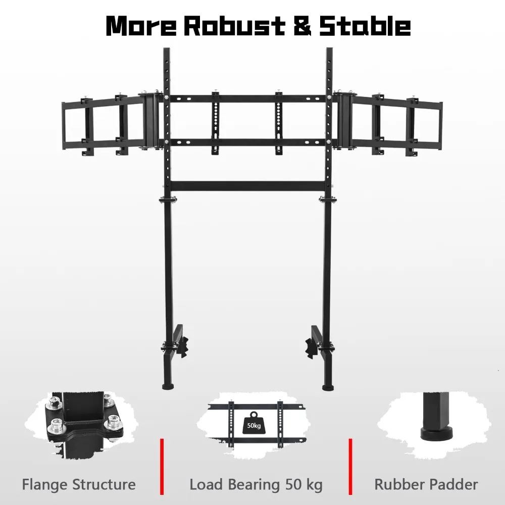 dardoo sim racing triple monitor stand with adjustable height & width for 24-32 inch display 3 screens tv mount compatible with