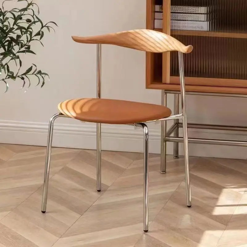Nordic Luxury Cafe Chair Modern Simple Home Dining Chair Soft Bag Solid Wood Leather Loft Minimalist Home Furniture