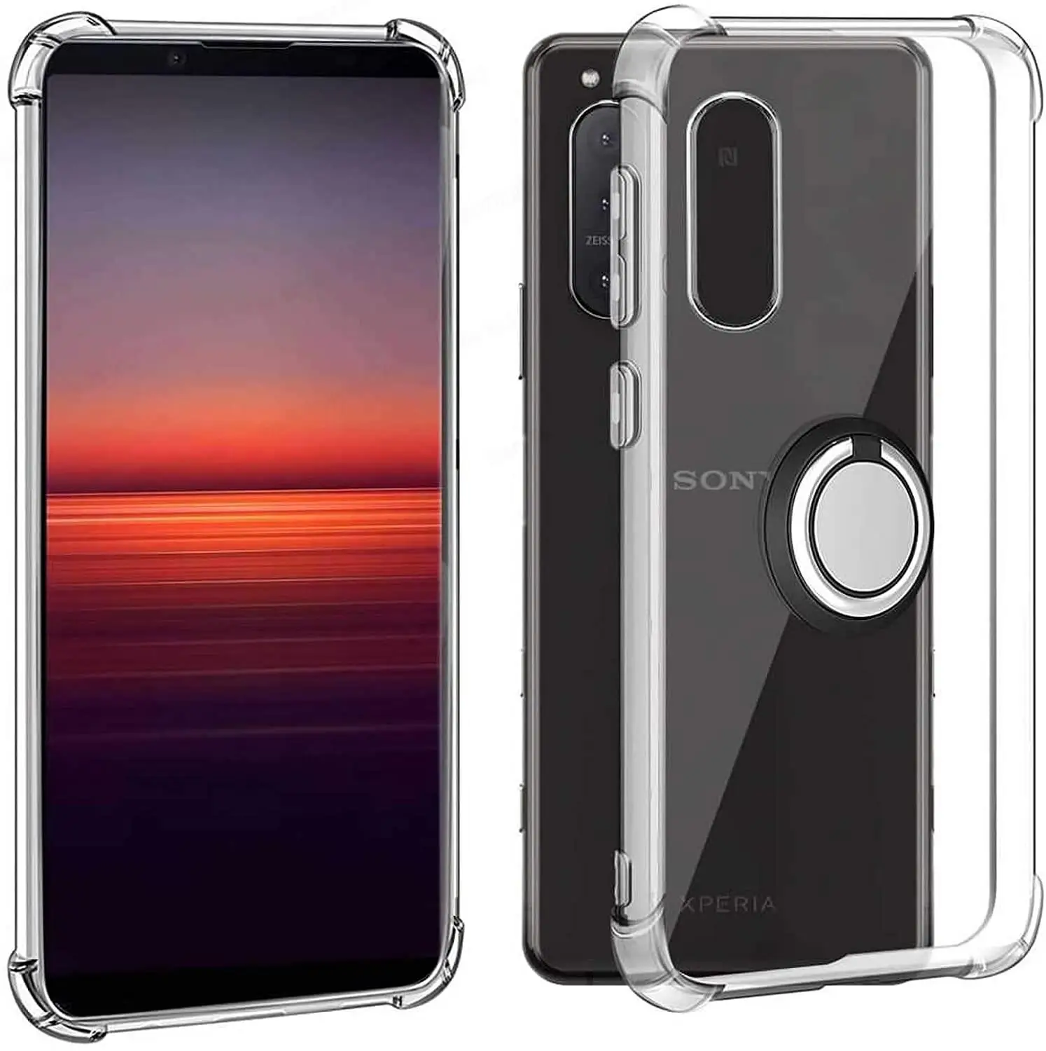 Clear Silicone Shockproof Case with Ring Holder and Airbag Protection