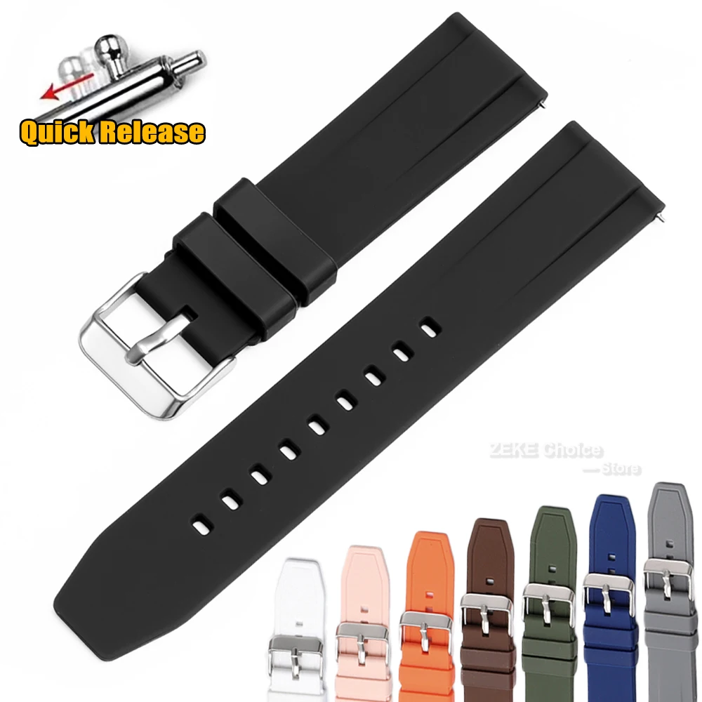 Universal Waterproof Silicone Sport Wristband - Quick Release Rubber Watch Band