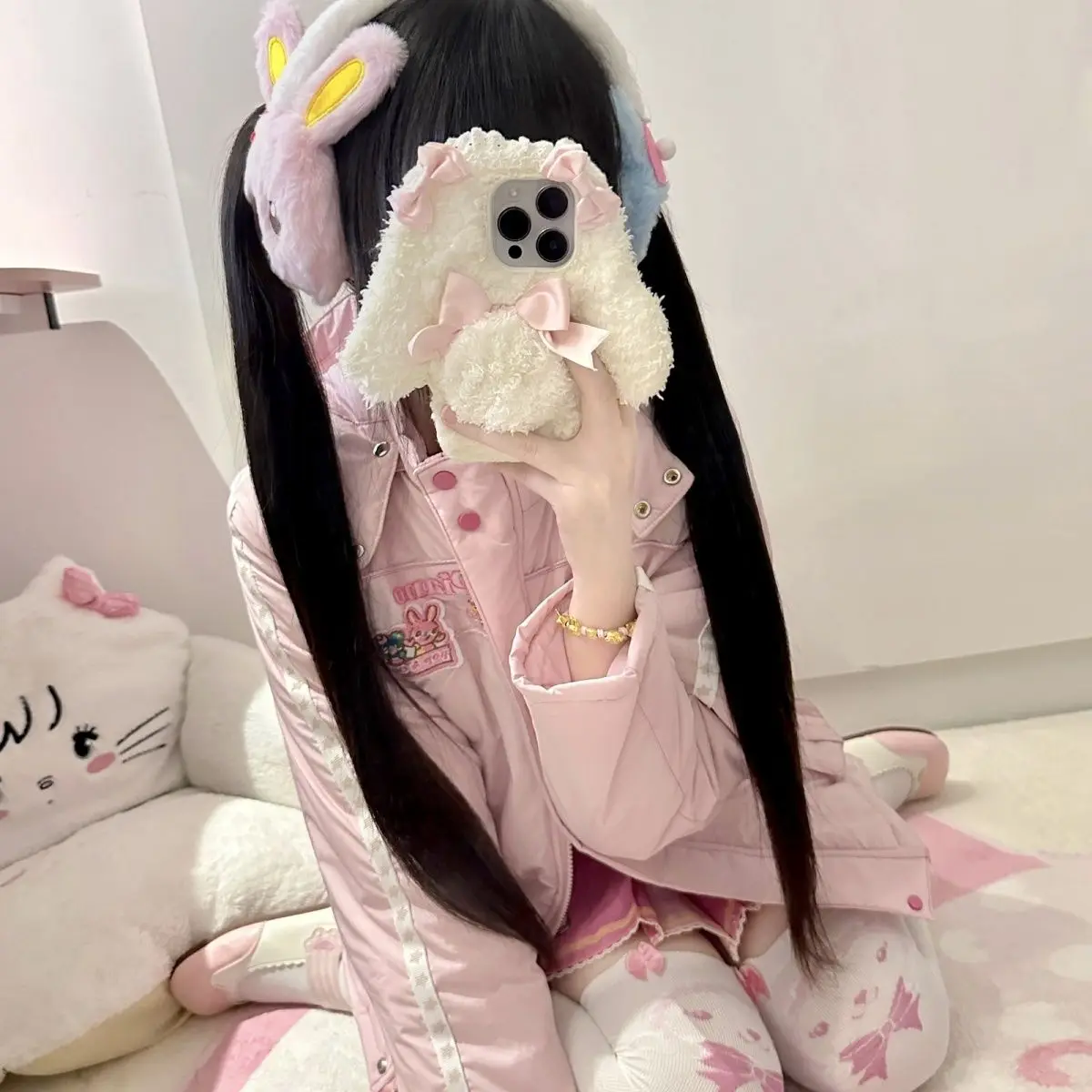 Japanese Cute Cartoon Sweet Girl Earmuff Spring New Warm Pink Blue Aesthetic Y2k Ear Muffs Kids Outdoors Earcap Casual Ear Cover children earmuffs