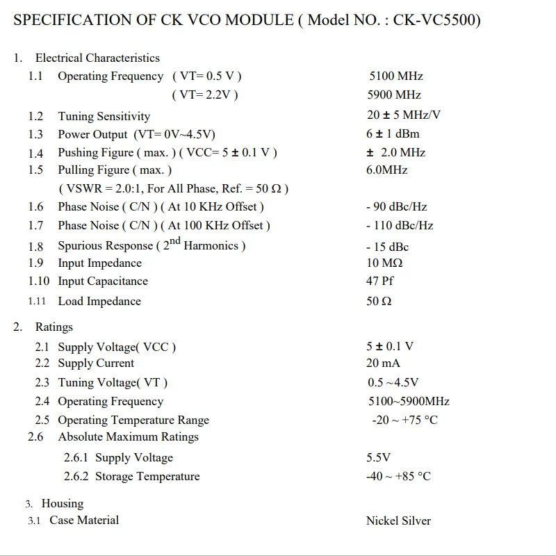 VC5500 5.1-5.9G 5100-5900MHZ VCO Voltage controlled oscillator 5.8Ghz 5800MHZ