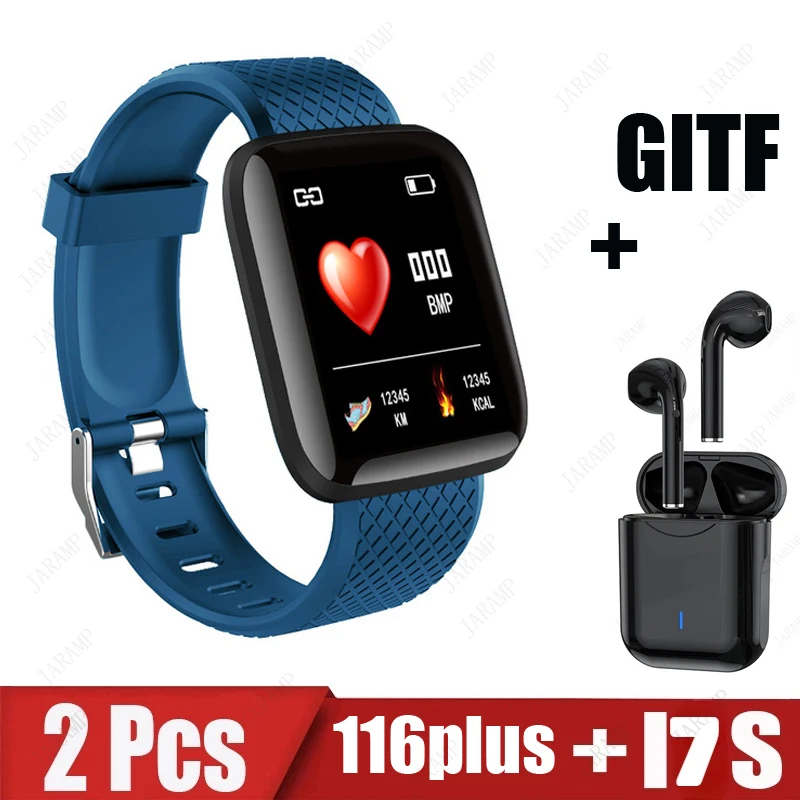 2Pcs 116plus i7s Smart Watch Men Women Bluetooth Earphone Watch Sport FitnessTracker Pedometer D13 Smartwatch Digital WristWatch 